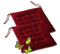 Reversible Velvet Dining Chair Cushions with Ties - Non-Slip Washable Seat Pads for Indoor Use - Set of 2 Wine Red 16x16in - Perfect for Dining Room Chairs
