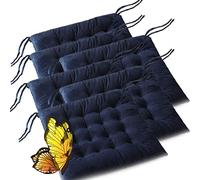 Reversible Velvet Dining Chair Cushions with Ties - Non-Slip Washable Seat Pads for Indoor Use - Set of 6 Navy 16x16in for Dining Room Chairs