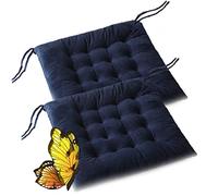 Reversible Velvet Dining Chair Cushions with Ties Non-Slip Washable Seat Pads for Indoor Use Set of 2 Navy 17x17in - Perfect for Dining Room Chairs