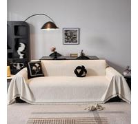Reversible Velvet Fabric Sofa Cover, Multi-Purpose Quilt with Tassels, Breathable Pet-Friendly Protector, All-Season Use (Size: 180x340CM, Color: Cream)
