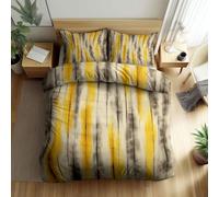 Reversible Yellow Gray Lines Moiré Stripes Printed Duvet Cover, Luxury Modernism Double Bedding Sets Lightweight Duvet Cover Bedding - Soft Breathable Quilt Covers for Kids Adults