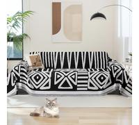 ReversibleChenilleSofaSlipcoverforLShapedCornerSofaPetProof&MachineWashableFits24SeaterSolidBlackwithTassels(180x300cm)