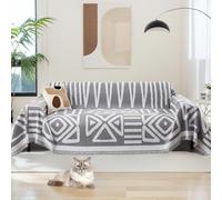 ReversibleChenilleSofaSlipcoverforLShapedCornerSofaSolidPetProof&MachineWashableCoverfor2/3/4SeaterwithTasselsLightGray(180x260cm)