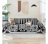 ReversibleChenilleSofaSlipcoverforLShapedCornerSofaSolidPetProofCoverfor2/3/4SeaterMachineWashablewithTassels(Black180x340cm)