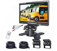 Reversing Camera Kit with 7 Inch LCD Monitor & 2 Backup Camera, IP68 Waterproof, 18IR Night Vision, Hodozzy Rear View Camera 4-Pin Cable Parking Aid for Car Truck/Trailer/Bus/Van/Caravan (12V-24 V)