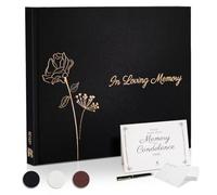 Revery Funeral Guest Book for Memorial Service - with Pen, Cards, Table Sign & Back Pocket, Guests Sign in Book in Loving Memory | Celebration of Life Memorial Service Guest Book, Black Linen Cover