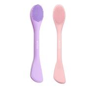 REVEX Silicone Face Mask Applicator, 2 Pieces Face Mask Brush, Flexible Spatula, Mask Applicator for Face Mud, Face Brush with Bristles for Makeup Skin Care, Pink+Purple