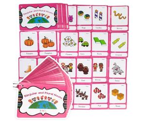Review Learning Cards, 36 Double-Sided Singular Plural Noun Lessons, Metal Loop Linked Laminated Grammar Set for Preschool Classroom Practice Grammar Cards English Nouns Plural Words Preschool Metal