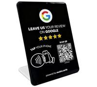 Review Stand for Google with NFC and QR Code (Larger Size, 8.3 in × 5.9 in)), Tap to Review Us Sign, Business Review Card Display with Stand,