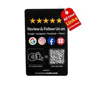 Review Tap Card for Google with Social Media Sign - Multi-Link NFC & QR Code to Review & Follow on Instagram, Facebook & More - Reusable, No App, No Fees, Works with All Smartphones (black multilink