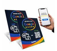 Review Tap Stand 12x14cm - Compatible with Google Review Sign for Business - No App Required - Compatible with iPhone & Android - NFC + QR Code Table Display for Businesses (2 Count)