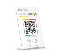 Review us on Google Stand - NFC & QR Code Contactless Plaque - White