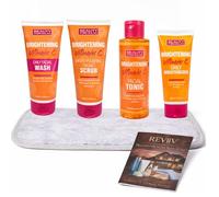 REViiV Curated Vitamin C Skincare Bundle - Includes Beauty Formulas Brightening Vitamin C Facial Wash, Scrub, Tonic and Daily Moisturiser with Complimentary Face Cloth & Routine Guide, 6 Pieces