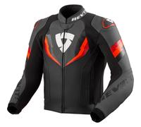 Rev'it Quantum 3 Leather Motorcycle Motorbike Sports Jacket - Black / Neon Red