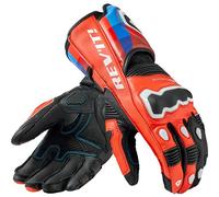 Rev'it Quantum 3 Motorcycle Motorbike Leather Track Gloves - Neon Red / Blue