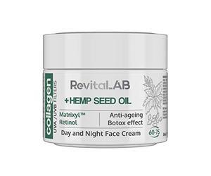 RevitaLAB Day and Night Collagen Anti-Ageing Moisturiser, Enriched with Hyaluronic Acid, Matrixyl® 3000, Hemp Seed Oil and a UVA/UVB Filter, for Ages 60 - 75, 50 ml