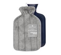 Revitale Luxury 2L Hot Water Bottle with Soft Plush Cover (Slate Grey) | Single Ribbed, Durable & Leak-Resistant Natural Rubber, British Standard BS1970:2012, Soothing Warmth, for Cold Winter Nights