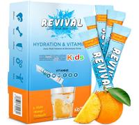 Revival Kids Hydration Squash Drink | Electrolytes & Vitamins A C D K B12 | Plant Based High Strenght Hydration Electrolytes Sachets Drink with Steel Water Bottle | Orange, 6 Pack