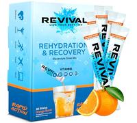 Revival Rapid Rehydration Sachets Electrolytes Powder High Strength Vitamin C, B1, B3, B5, B12 Supplement Sachet Energy Drink, Effervescent Electrolyte Hydration Tablets 30 Pack Orange Flavours