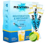 Revival Rapid Rehydration Sachets Electrolytes Powder High Strength Vitamin C, B1, B3, B5, B12 Supplement Sachet Energy Drink, Effervescent Electrolyte Hydration Tablets 12 Pack Lemon Lime Flavours