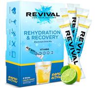 Revival Rapid Rehydration Sachets Electrolytes Powder High Strength Vitamin C, B1, B3, B5, B12 Supplement Sachet Energy Drink, Effervescent Electrolyte Hydration Tablets 6 Pack Lemon Lime Flavours