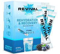 Revival Rapid Rehydration Sachets Electrolytes Powder High Strength Vitamin C, B1, B3, B5, B12 Supplement Energy Drink, Effervescent Electrolyte Hydration Tablets 30 Pack Tropical Berry Flavours