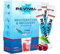 Revival Rapid Rehydration Sachets Electrolytes Powder High Strength Vitamin C, B1, B3, B5, B12 Supplement Sachet Energy Drink, Effervescent Electrolyte Hydration Tablets 6 Pack Cherry Flavours