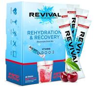 Revival Rapid Rehydration Sachets Electrolytes Powder High Strength Vitamin C, B1, B3, B5, B12 Supplement Sachet Energy Drink, Effervescent Electrolyte Hydration Tablets 30 Pack Cherry Flavours
