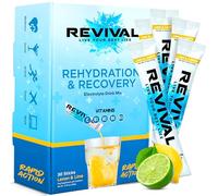 Revival Rapid Rehydration Sachets Electrolytes Powder High Strength Vitamin C, B1, B3, B5, B12 Supplement Sachet Energy Drink, Effervescent Electrolyte Hydration Tablets 30 Pack Lemon Lime Flavours