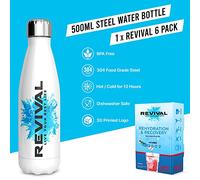 Revival Rapid Rehydration Starter Pack - 500ml Steel Water Bottle with 1 x 6 Packs Electrolytes Powder Sachets - Cherry
