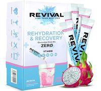 Revival Zero Rehydration Electrolytes Powder - Sugar Free Hydration Sachet Drink with Vitamins C, B1, B3, B5, B12-28 Pack Dragon Fruit