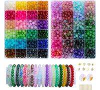 REVKI More Than 1550PCS Round Glass Beads for Jewelry Making,48 Colors 8mm Crystal Bracelets Making and DIY Crafts, 2 Box Suitable Beginners. (Solid+Printing), M (size medium), GB-001