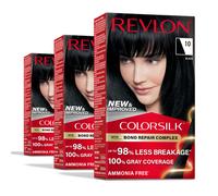 Revlon ColorSilk with Bond Repair Complex Black Permanent Hair Color 100% Gray Coverage Ammonia Free Hair Dye Vegan Keratin 10 Black (Pack of 3)