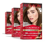 Revlon ColorSilk with Bond Repair Complex Brown Permanent Hair Color 100% Gray Coverage Ammonia Free Hair Dye Vegan Keratin 51 Light Brown (Pack