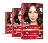 Revlon ColorSilk with Bond Repair Complex Permanent Hair Color 100 Gray Coverage Ammonia Free Hair Dye Vegan Keratin 41 Medium Brown Pack of 3