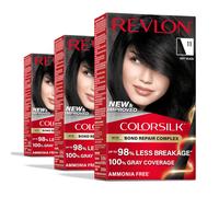 Revlon ColorSilk with Bond Repair Complex Permanent Hair Color 100 Gray Coverage Ammonia Free Hair Dye Vegan Keratin 11 Soft Black Pack of 3