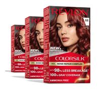 Revlon ColorSilk with Bond Repair Complex Red Permanent Hair Color 100% Gray Coverage Ammonia Free Hair Dye Vegan Keratin 66 Cherry Red (Pack of