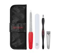 Revlon Nail Care Set with Travel Case, Dual Ended Cuticle Trimmer, Curved Blade Nail Clipper, Compact Emery Nail File and Buffer, Red, 1 Count