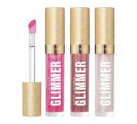 REVLON Super Lustrous Glimmer Gloss Gift Set 3-Piece Non-Sticky Lip Makeup Plant-Based Glitter High-Shine Finish 008 Rose Glow 005 Glazed Almond