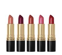 REVLON Super Lustrous Lipstick Gift Set, 5-Piece, Creamy Formula, Moisturized Feel, 755 Bare It All, 477 Black Cherry, 535 Rum Raisin, 805 Candied Ros