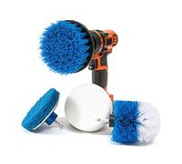 RevoClean 4 Piece Scrub Brush Power Drill Attachments-All Purpose Time Saving Kit-Perfect for Cleaning Grout, Tile, Counter, Shower, Grill, Floor, Kitchen, Blue & White, Stainless Steel
