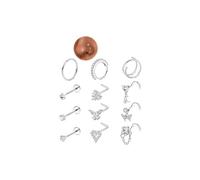 REVOLIA 12Pcs 20G Nose Ring Set 316L Stainless Steel Nose Rings Hoop for Women CZ L Shaped Studs Dangle Heart Butterfly Screw Nose Studs Cute Threadless Flat Back Nose Piercings Jewelry S