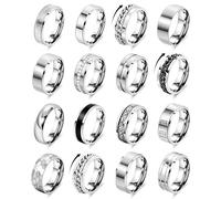 REVOLIA 16PCS Silver Rings for Men Stianless Steel Band Rings for Men Women Simple Engagement Wedding Promise Rings Set, Stainless Steel, n / a