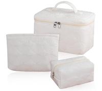 Revolifrita Makeup Bag For Women, Large Capacity Quilted Cosmetic Bag Set of 3, Cute Travel Toiletry Bag organizer with Handle，Makeup Pouch,wihte, white, Fashionable