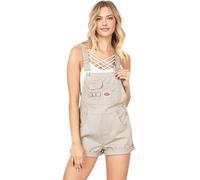 Revolt by Palomares Women's Juniors Vintage Twill/Denim Short Overalls, Smooth Khaki, Medium