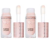 Revolution Beauty, Pout Bomb Plumping Lip Gloss, High-Shine for Glossy, Fuller & Plump Lips with Hyaluronic Acid & Peptides, Vegan & Cruelty-Free, Sheer Milky Nude (Pack of 2)