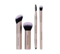 Revolution On The Glow Travel Brush Set, Face Makeup Brushes, Synthetic Bristles, For Sculpting, Buffing & Blending, Pack of 4, Vegan