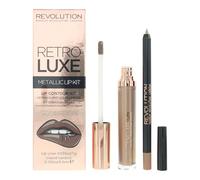 Makeup Revolution Retro Luxe Metallic Lip Kit 1g Lip Pencil + 5.5ml Liquid Lipstick - Sovereign