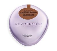 Revolution Superdewy Cushion Foundation, Lightweight Buildable Coverage, Dewy Hydrated Finish for Flawless Glowing Complexion, Dark Neutral Warm, 9g