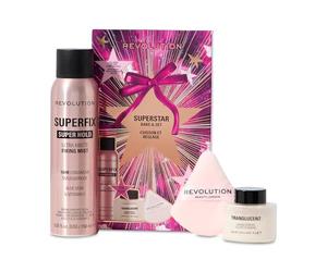 Revolution Superstar Bake & Set, Superfix Fixing Spray & Translucent Loose Baking Powder with Makeup Puff, Long-Lasting Makeup Look, Vegan & Cruelty-Free